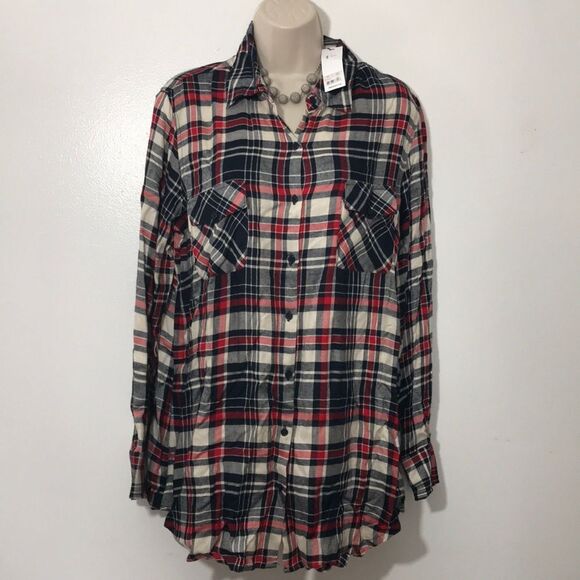 BB Dakota Women’s Navy/Red/White Plaid Shirt Size L - Picture 2 of 5